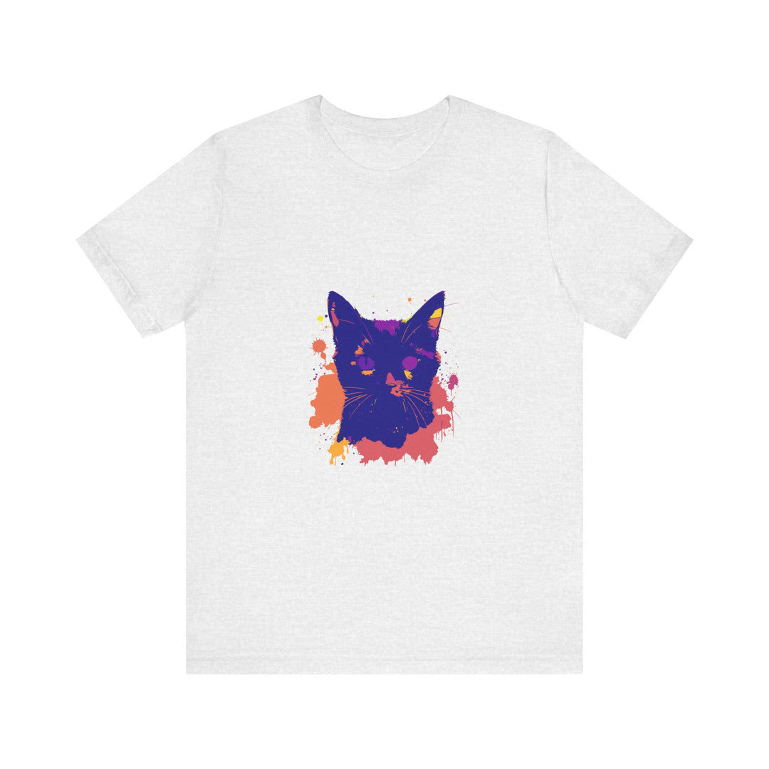 Unique Black Cat Mystery - Colorful Splatter T-Shirt made of 100% cotton and available in various sizes