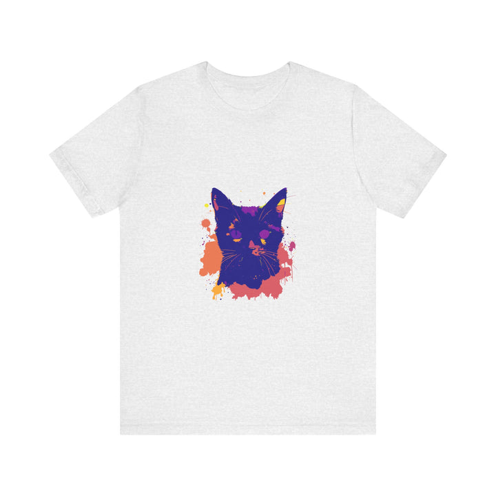 Unique Black Cat Mystery - Colorful Splatter T-Shirt made of 100% cotton and available in various sizes