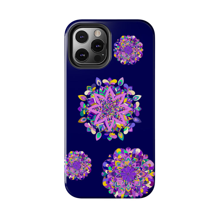 Hand drawn purple mandala art phone case with durable, shock absorbent features