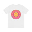 Beautiful pink and yellow mandala t-shirt representing peace and harmony