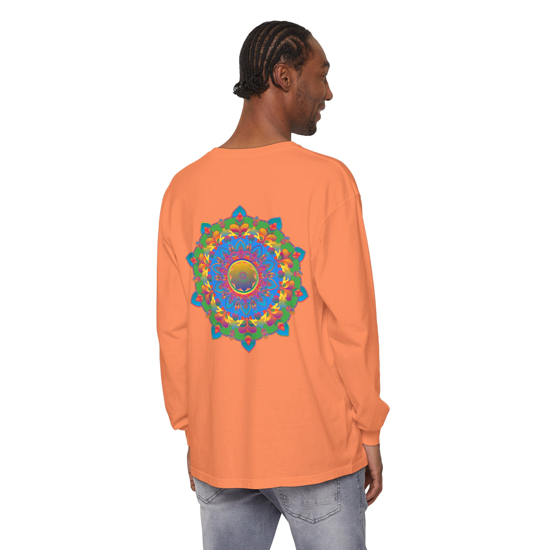 Intricate Mandala Long Sleeve T-Shirt featuring a detailed, colorful mandala design