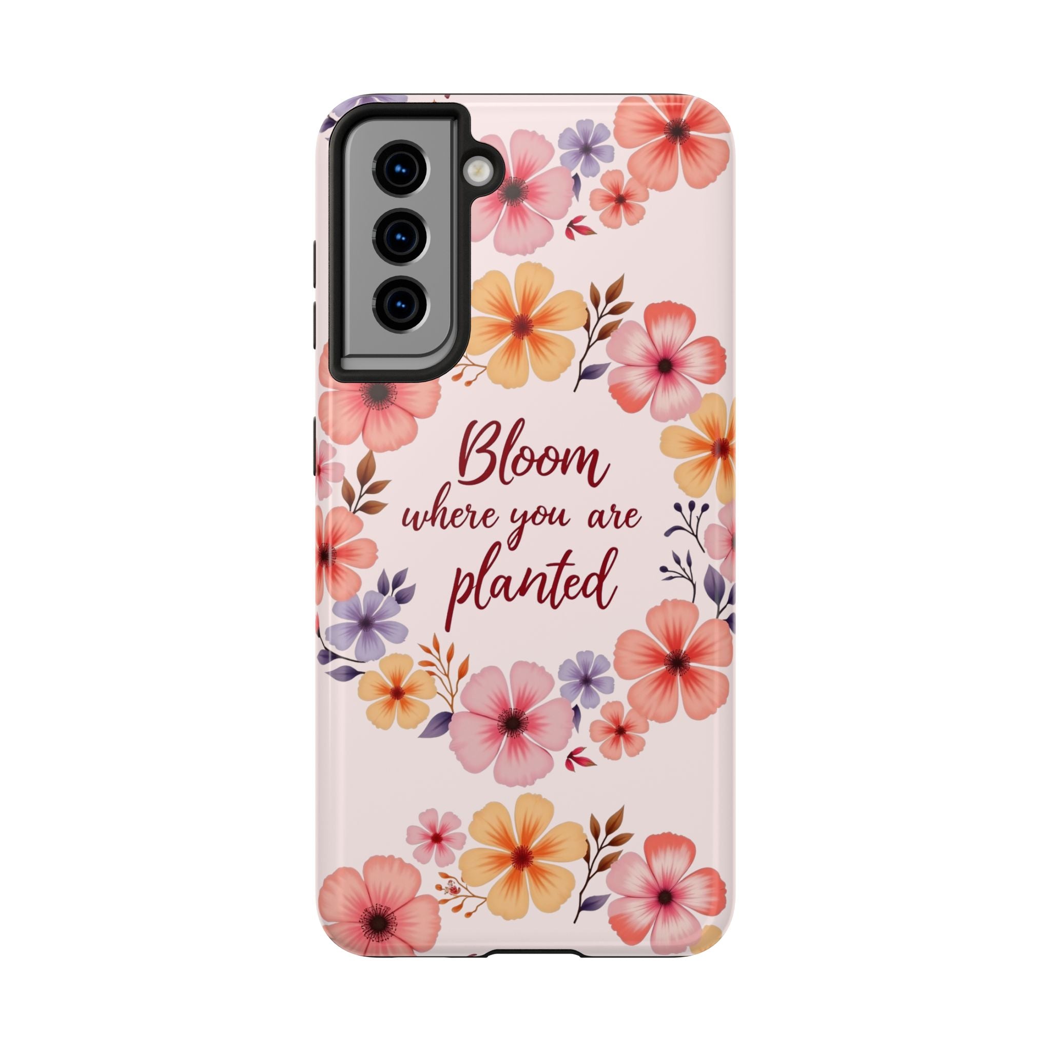 Light pink phone case with flower garland design, perfect for adding a touch of nature and beauty to your device