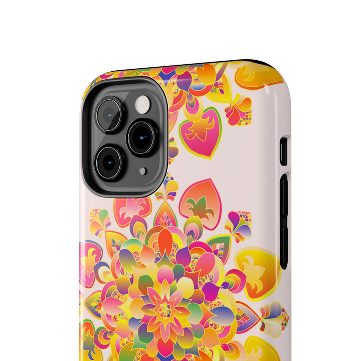 Colorful hand drawn Mandala Art phone case with intricate floral design