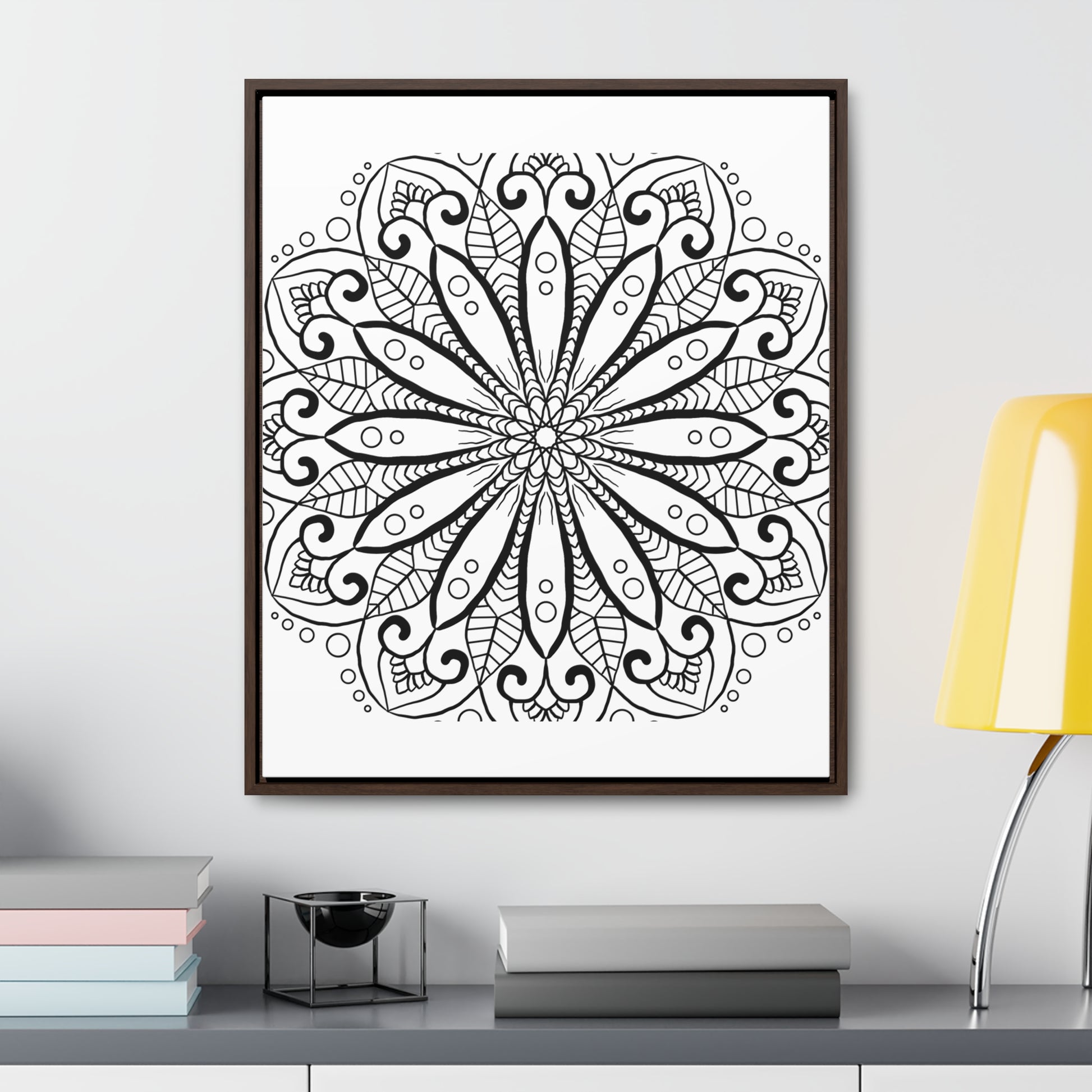 Handmade black and white mandala art on gallery canvas wraps