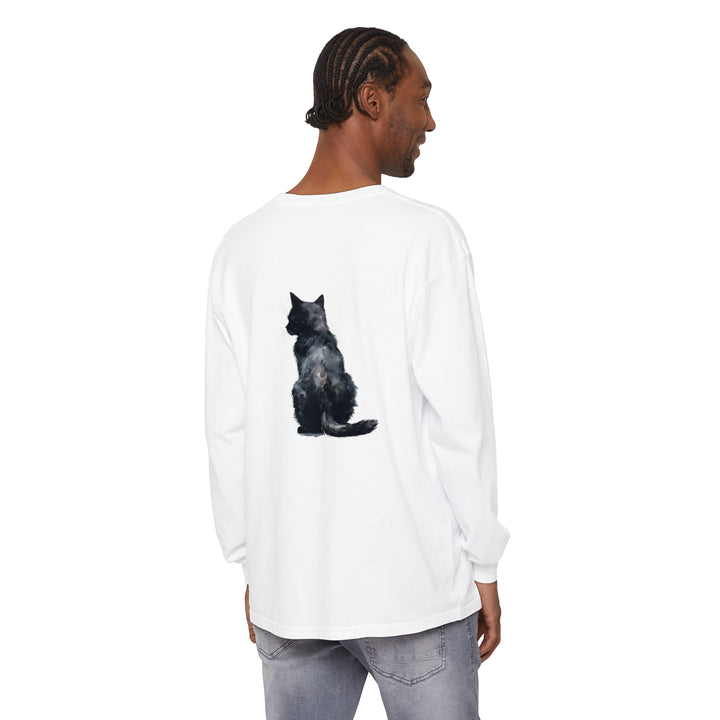 Black Cat Watercolor Long Sleeve T-Shirt featuring a beautiful watercolor illustration of a black cat on a comfortable, long-sleeved tee