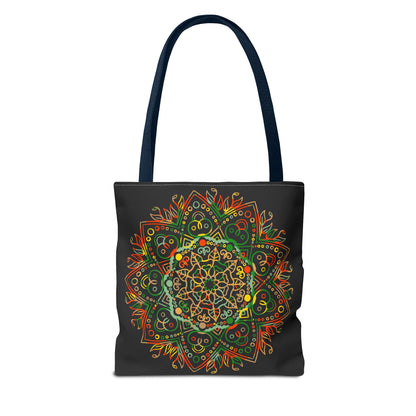 Colorful hand-drawn mandala art tote bag with all-over print design