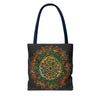 Colorful hand-drawn mandala art tote bag with all-over print design