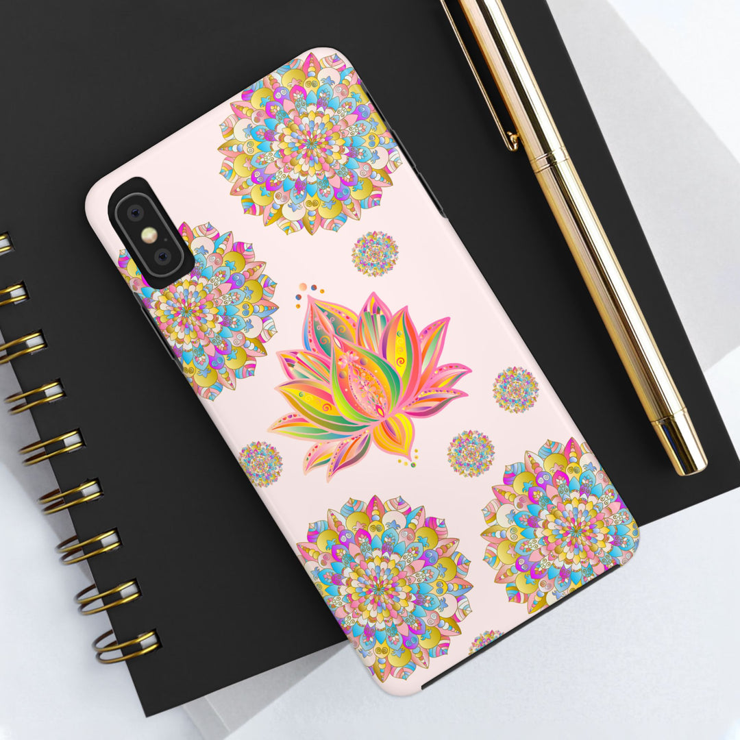 Phone case featuring a beautiful light pink lotus flower mandala design for stylish protection