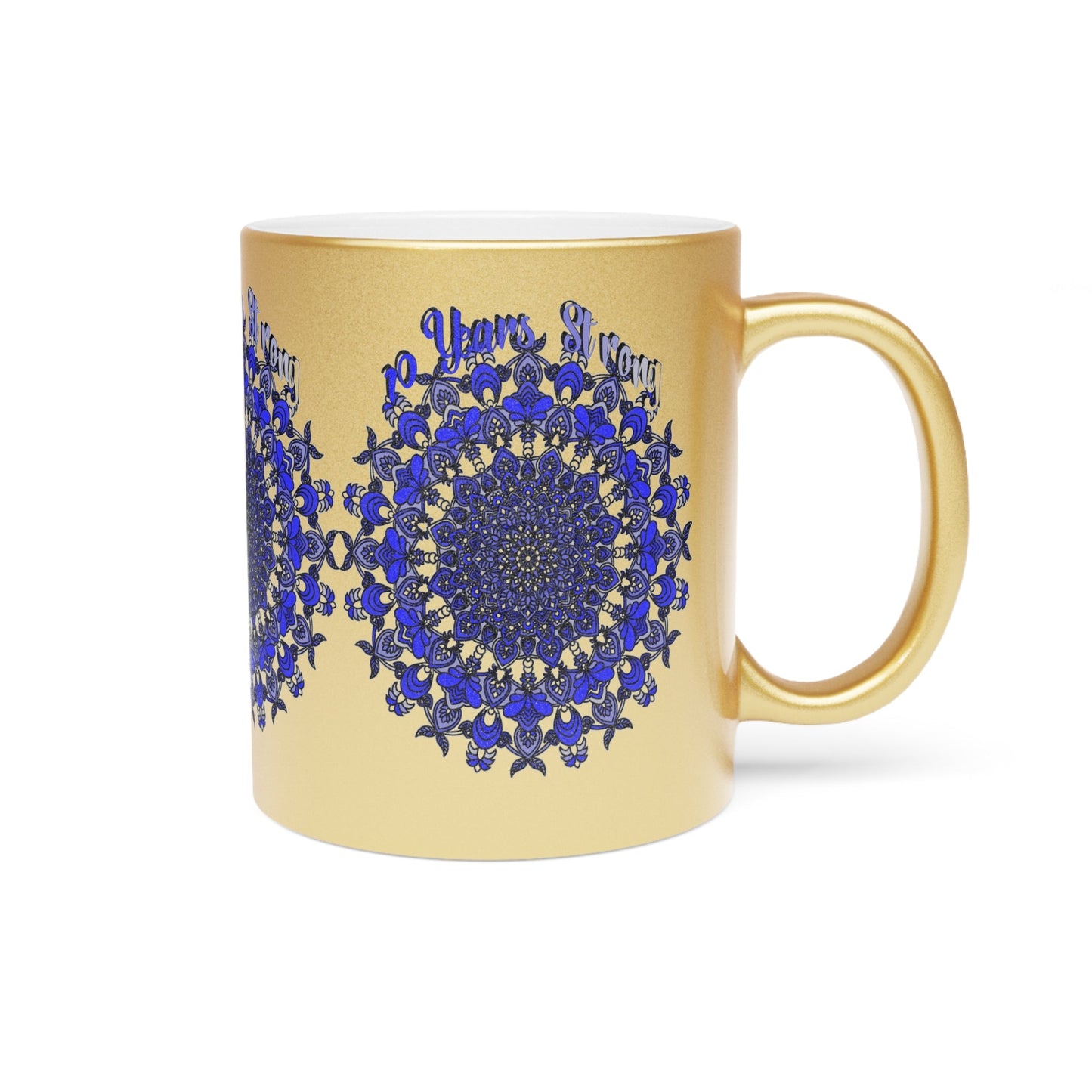 10th Anniversary Metallic Mug "10 Years Strong" - Hand Drawn Mandala Design in Gold & Silver | Perfect Tin/Aluminum Anniversary Gift - Blululi