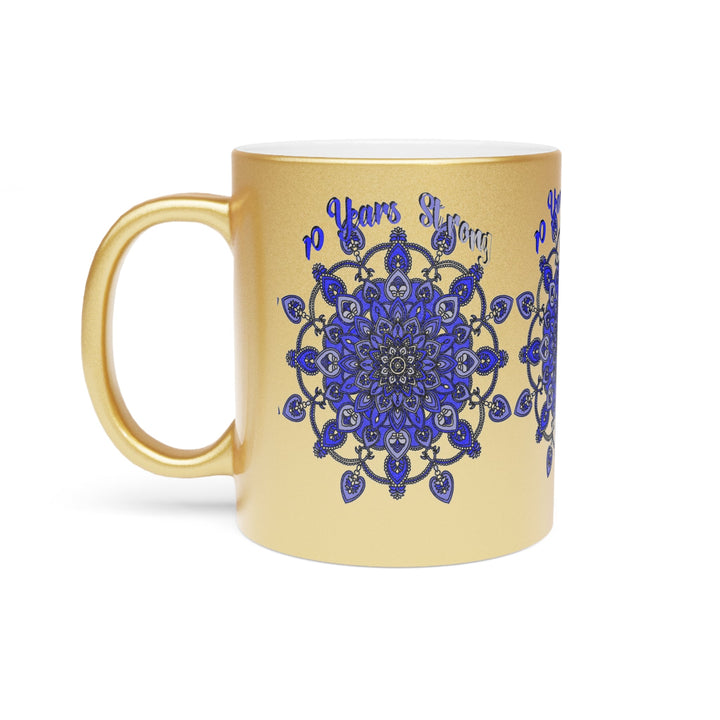 10th Anniversary Metallic Mug "10 Years Strong" - Hand Drawn Mandala Design in Gold & Silver | Perfect Tin/Aluminum Anniversary Gift - Blululi