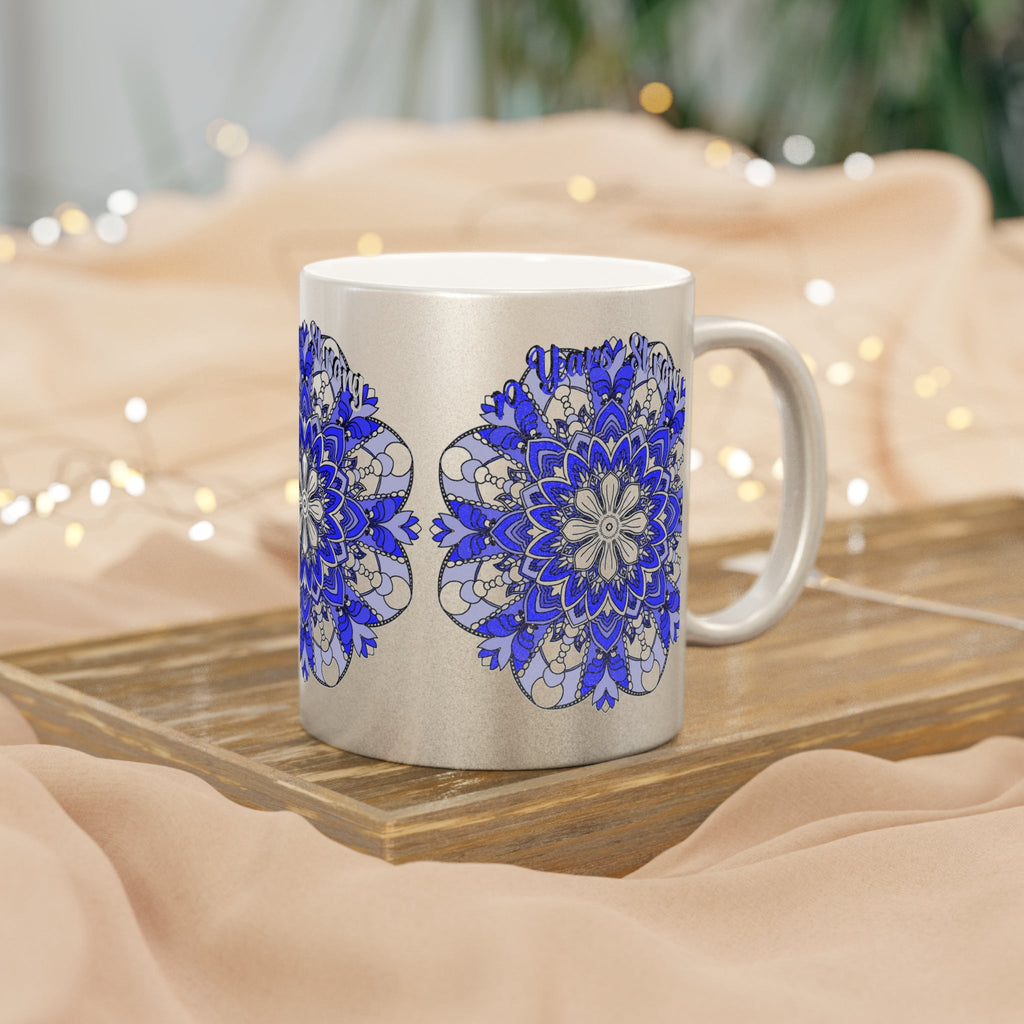 10th Anniversary Metallic Mug "10 Years Strong" - Hand Drawn Mandala Design in Gold & Silver | Perfect Tin/Aluminum Anniversary Gift - Blululi