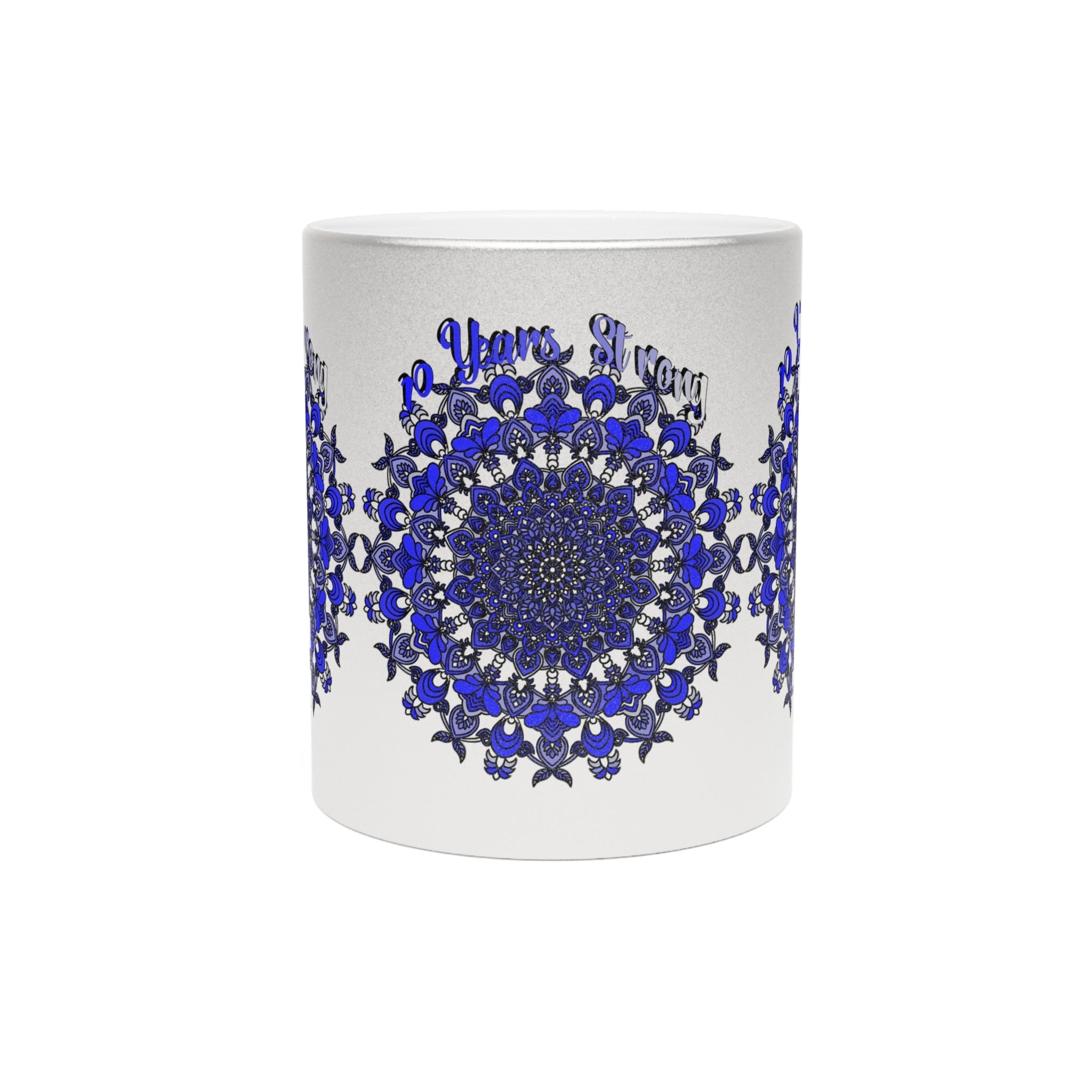 10th Anniversary Metallic Mug "10 Years Strong" - Hand Drawn Mandala Design in Gold & Silver | Perfect Tin/Aluminum Anniversary Gift - Blululi