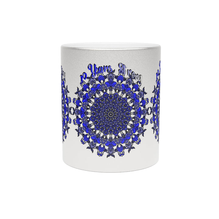 10th Anniversary Metallic Mug "10 Years Strong" - Hand Drawn Mandala Design in Gold & Silver | Perfect Tin/Aluminum Anniversary Gift - Blululi