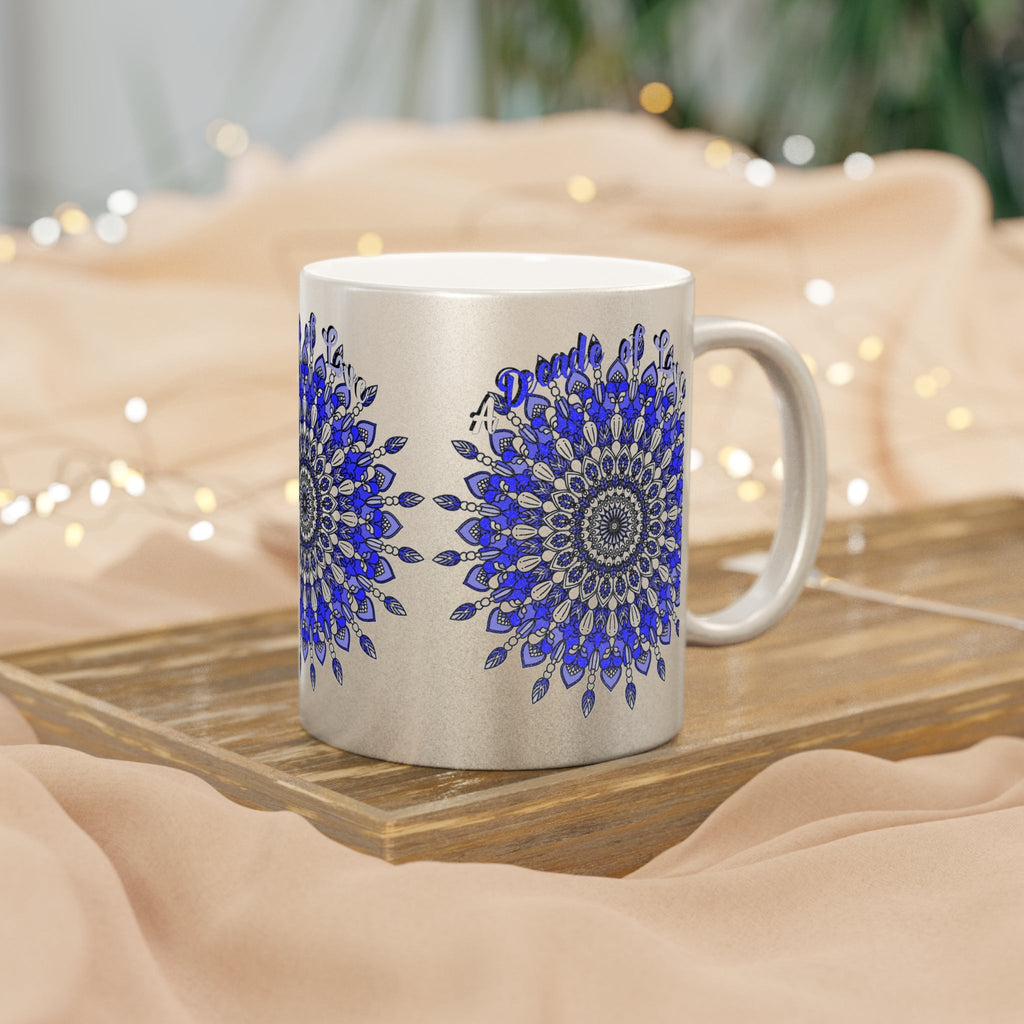 10th Anniversary Metallic Mug "A Decade of Love" - Hand Drawn Mandala Design in Gold & Silver | Perfect Tin/Aluminum Anniversary Gift - Blululi