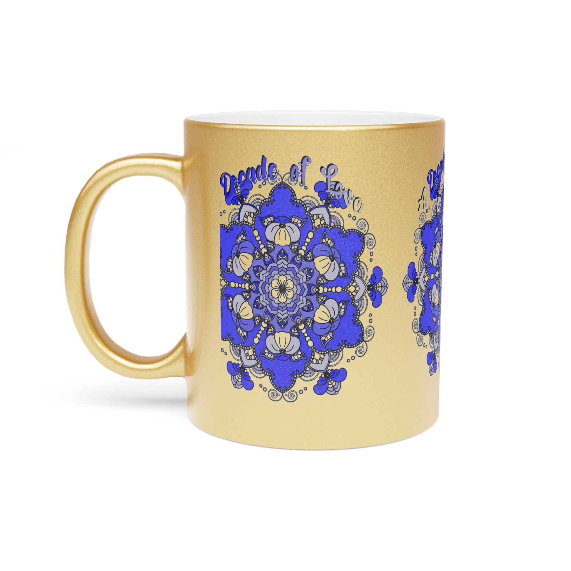 10th Anniversary Metallic Mug "A Decade of Love" - Hand Drawn Mandala Design in Gold & Silver | Perfect Tin/Aluminum Anniversary Gift - Blululi