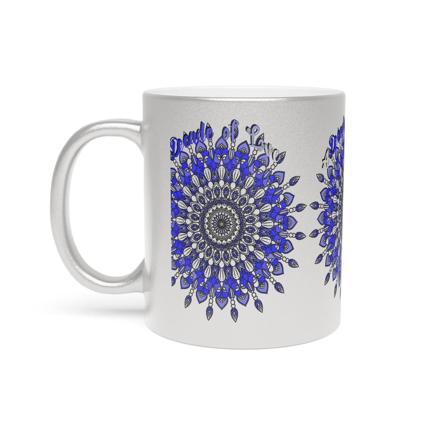 10th Anniversary Metallic Mug "A Decade of Love" - Hand Drawn Mandala Design in Gold & Silver | Perfect Tin/Aluminum Anniversary Gift - Blululi