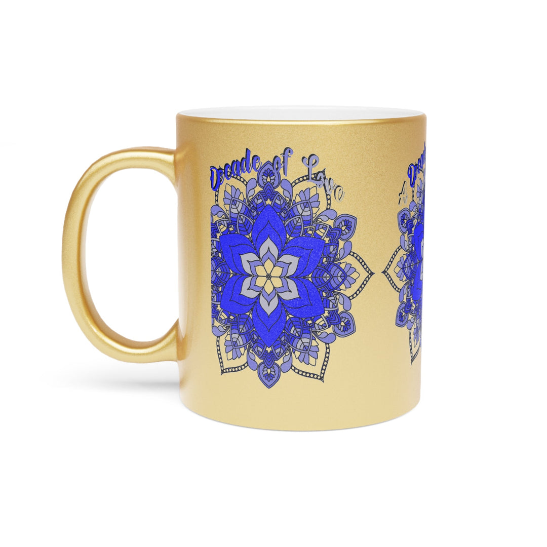 10th Anniversary Metallic Mug "A Decade of Love" - Hand Drawn Mandala Design in Gold & Silver | Perfect Tin/Aluminum Anniversary Gift - Blululi