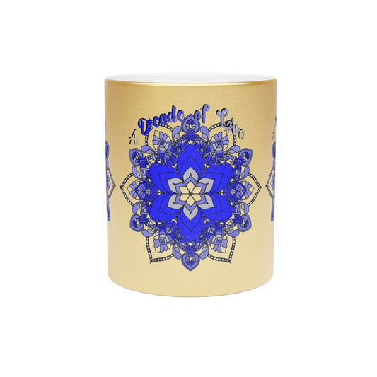 10th Anniversary Metallic Mug "A Decade of Love" - Hand Drawn Mandala Design in Gold & Silver | Perfect Tin/Aluminum Anniversary Gift - Blululi