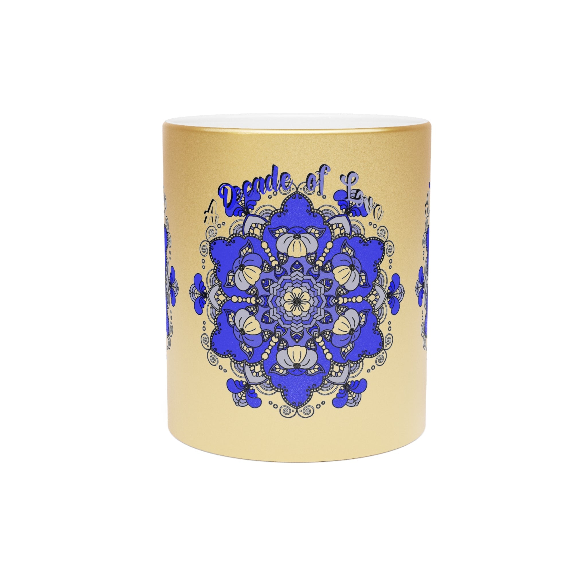 10th Anniversary Metallic Mug "A Decade of Love" - Hand Drawn Mandala Design in Gold & Silver | Perfect Tin/Aluminum Anniversary Gift - Blululi