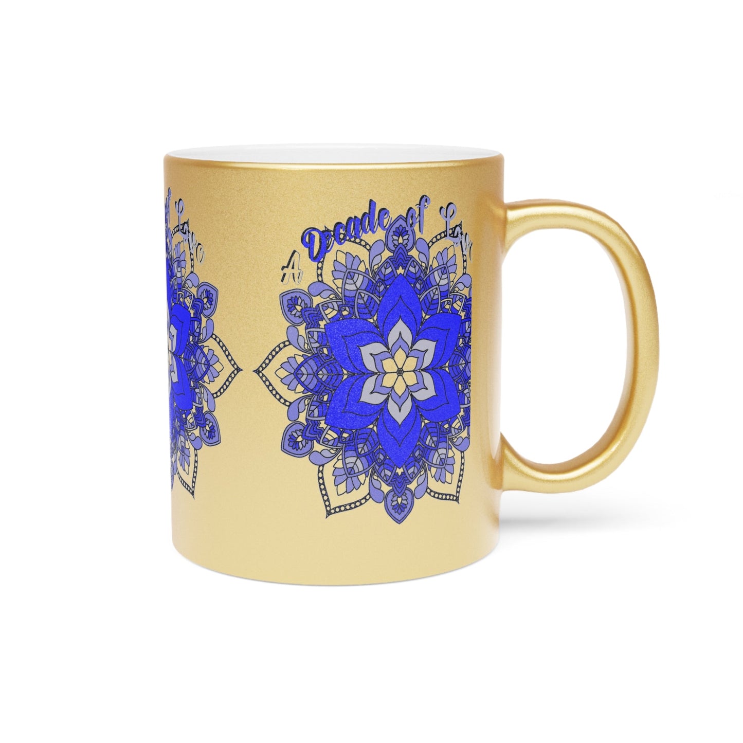 10th Anniversary Metallic Mug "A Decade of Love" - Hand Drawn Mandala Design in Gold & Silver | Perfect Tin/Aluminum Anniversary Gift - Blululi