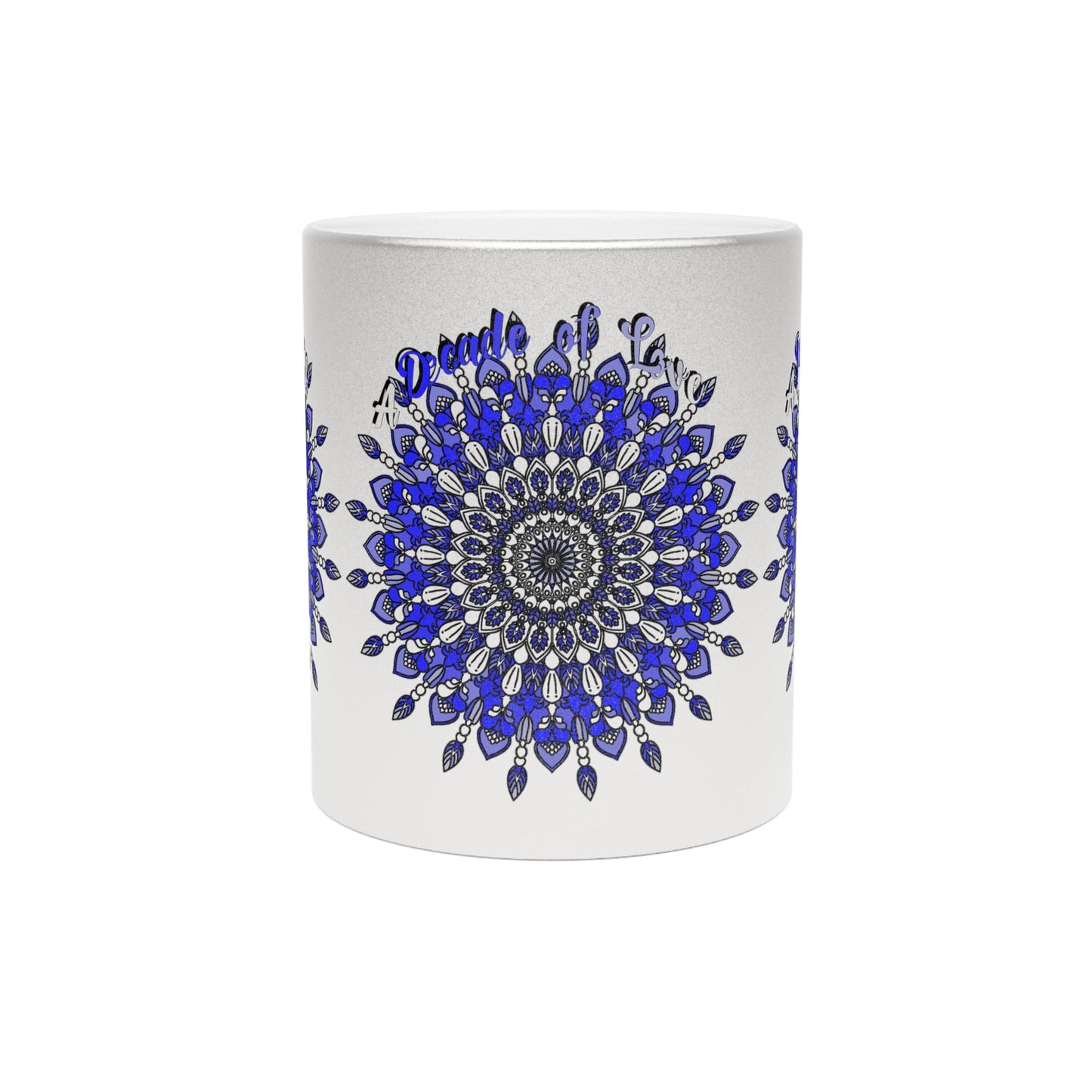 10th Anniversary Metallic Mug "A Decade of Love" - Hand Drawn Mandala Design in Gold & Silver | Perfect Tin/Aluminum Anniversary Gift - Blululi