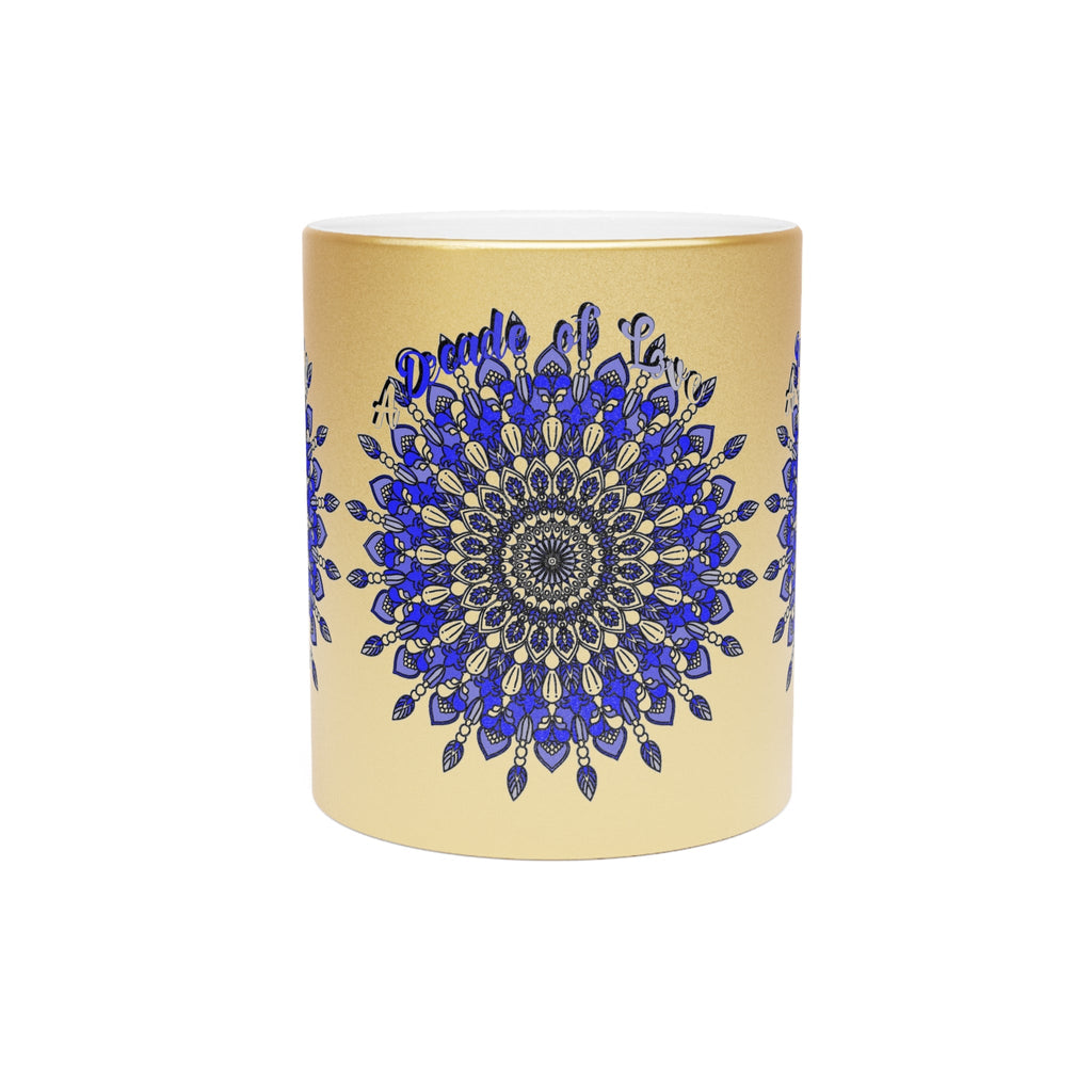 10th Anniversary Metallic Mug "A Decade of Love" - Hand Drawn Mandala Design in Gold & Silver | Perfect Tin/Aluminum Anniversary Gift - Blululi