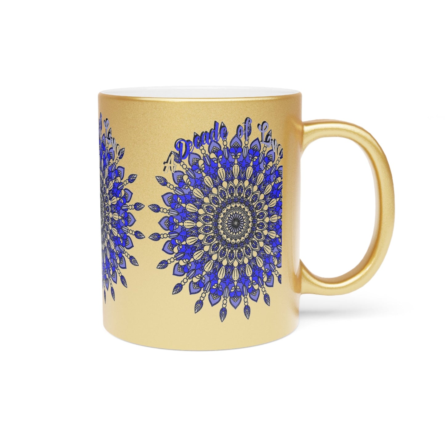 10th Anniversary Metallic Mug "A Decade of Love" - Hand Drawn Mandala Design in Gold & Silver | Perfect Tin/Aluminum Anniversary Gift - Blululi