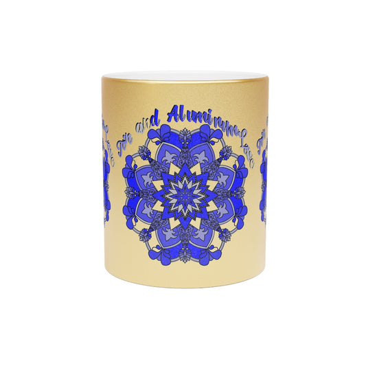 10th Anniversary Metallic Mug "Tin and Aluminum Love" - Hand Drawn Mandala Design in Gold & Silver | Perfect Tin/Aluminum Anniversary Gift - Blululi