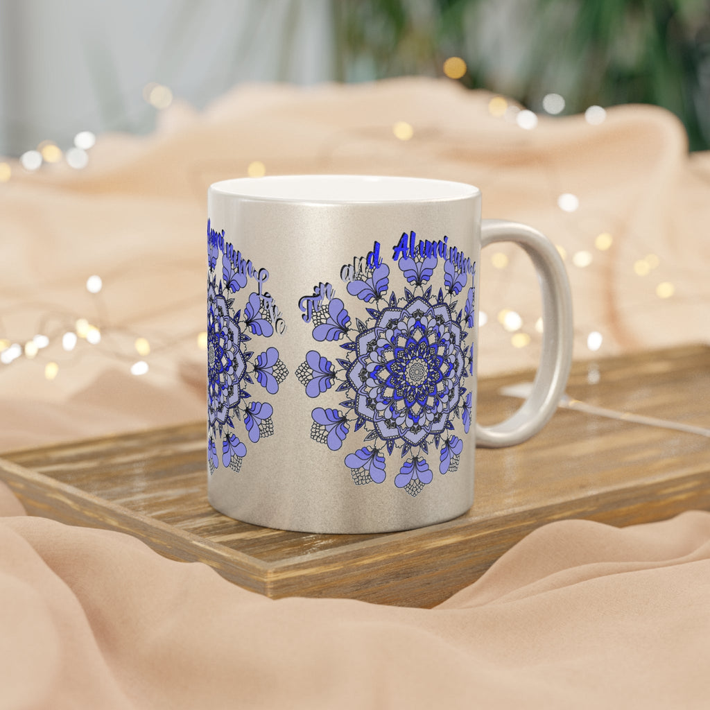 10th Anniversary Metallic Mug "Tin and Aluminum Love" - Hand Drawn Mandala Design in Gold & Silver | Perfect Tin/Aluminum Anniversary Gift - Blululi