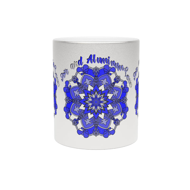 10th Anniversary Metallic Mug "Tin and Aluminum Love" - Hand Drawn Mandala Design in Gold & Silver | Perfect Tin/Aluminum Anniversary Gift - Blululi