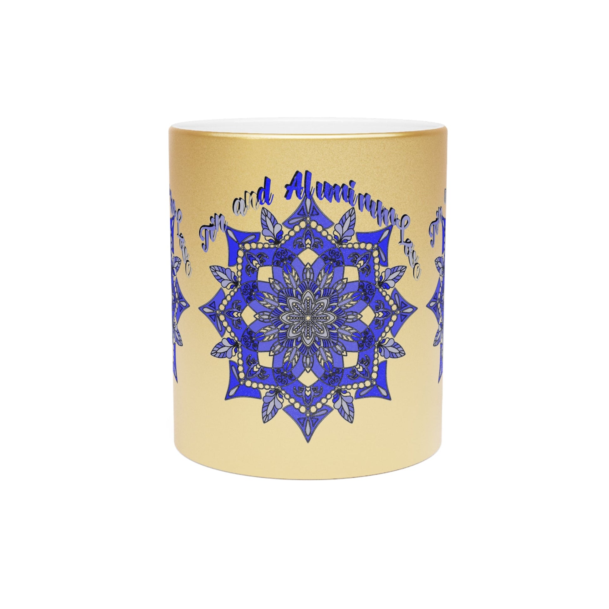 10th Anniversary Metallic Mug "Tin and Aluminum Love" - Hand Drawn Mandala Design in Gold & Silver | Perfect Tin/Aluminum Anniversary Gift - Blululi