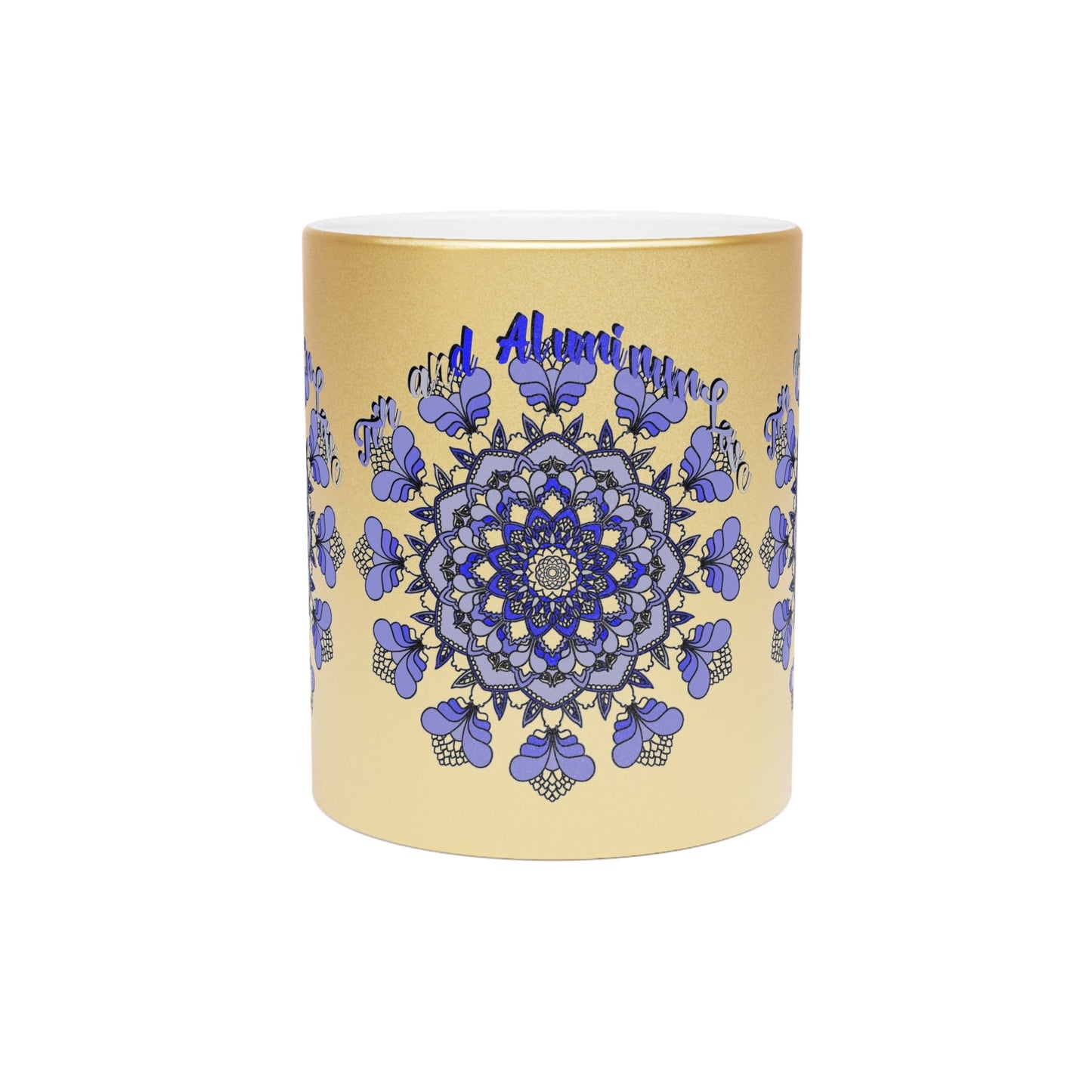 10th Anniversary Metallic Mug "Tin and Aluminum Love" - Hand Drawn Mandala Design in Gold & Silver | Perfect Tin/Aluminum Anniversary Gift - Blululi