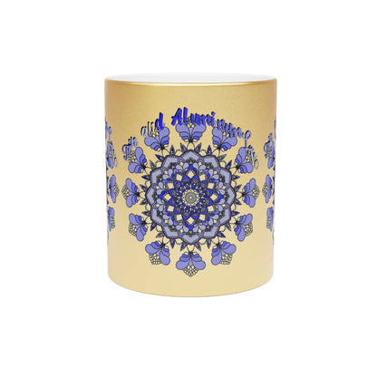 10th Anniversary Metallic Mug "Tin and Aluminum Love" - Hand Drawn Mandala Design in Gold & Silver | Perfect Tin/Aluminum Anniversary Gift - Blululi