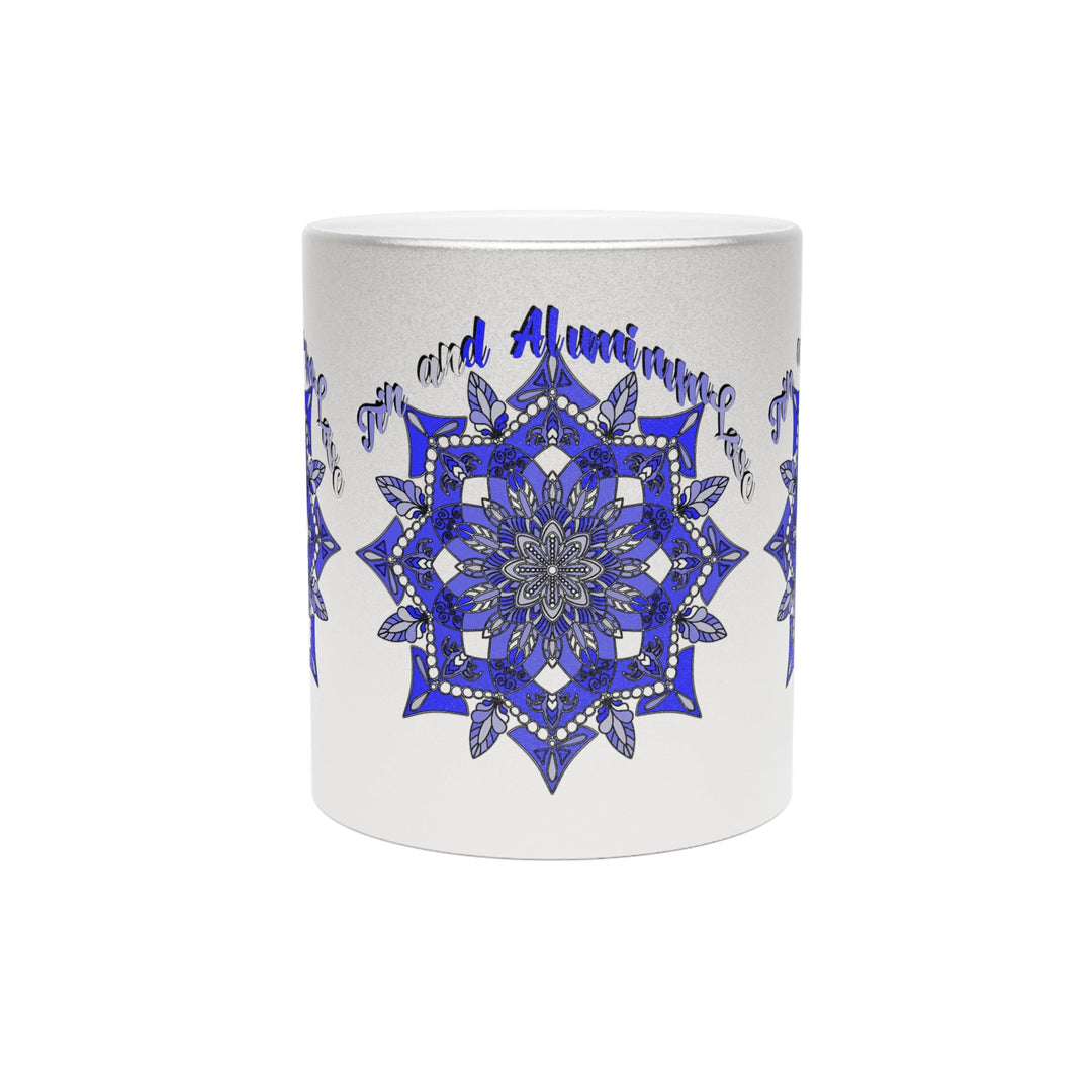 10th Anniversary Metallic Mug "Tin and Aluminum Love" - Hand Drawn Mandala Design in Gold & Silver | Perfect Tin/Aluminum Anniversary Gift - Blululi