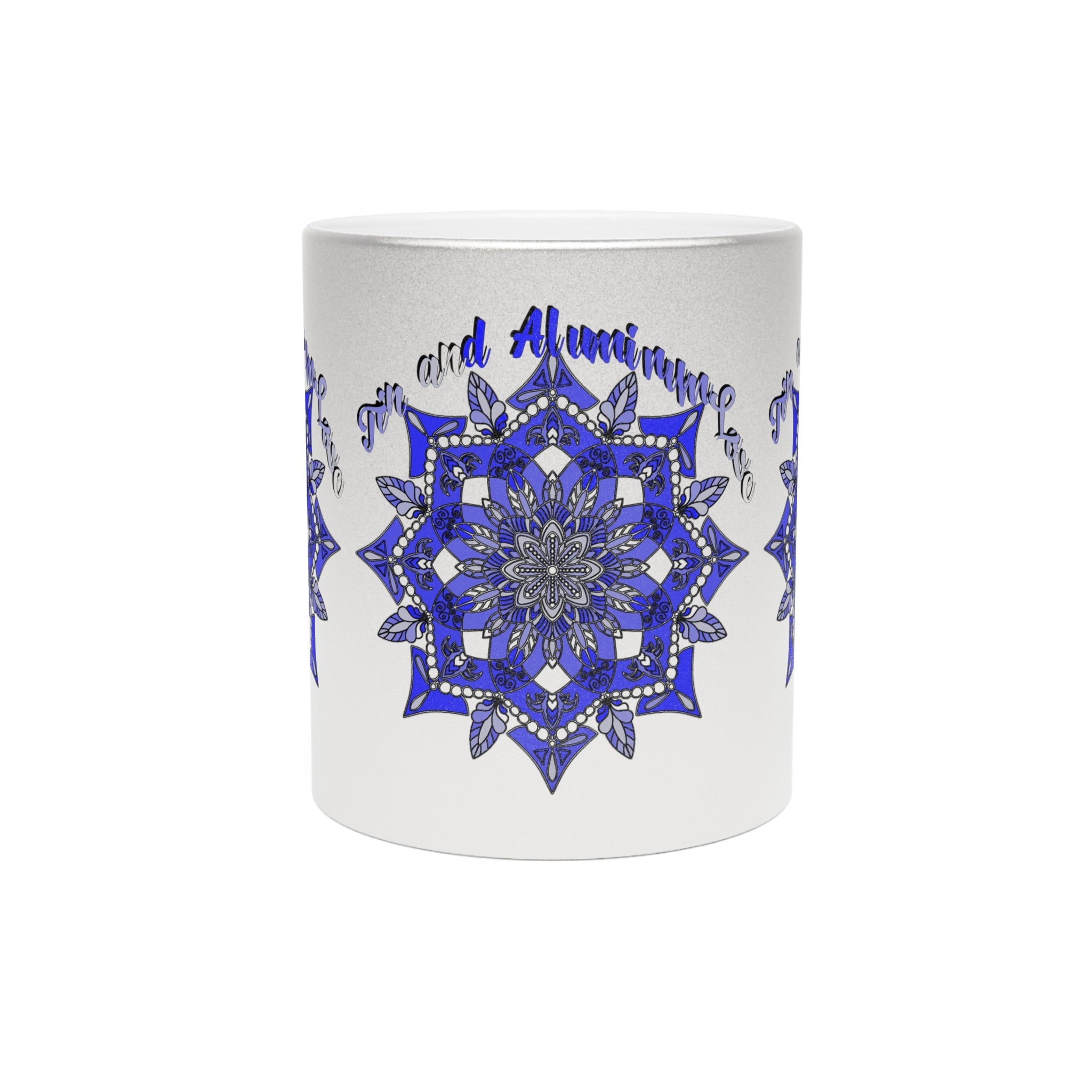 10th Anniversary Metallic Mug "Tin and Aluminum Love" - Hand Drawn Mandala Design in Gold & Silver | Perfect Tin/Aluminum Anniversary Gift - Blululi