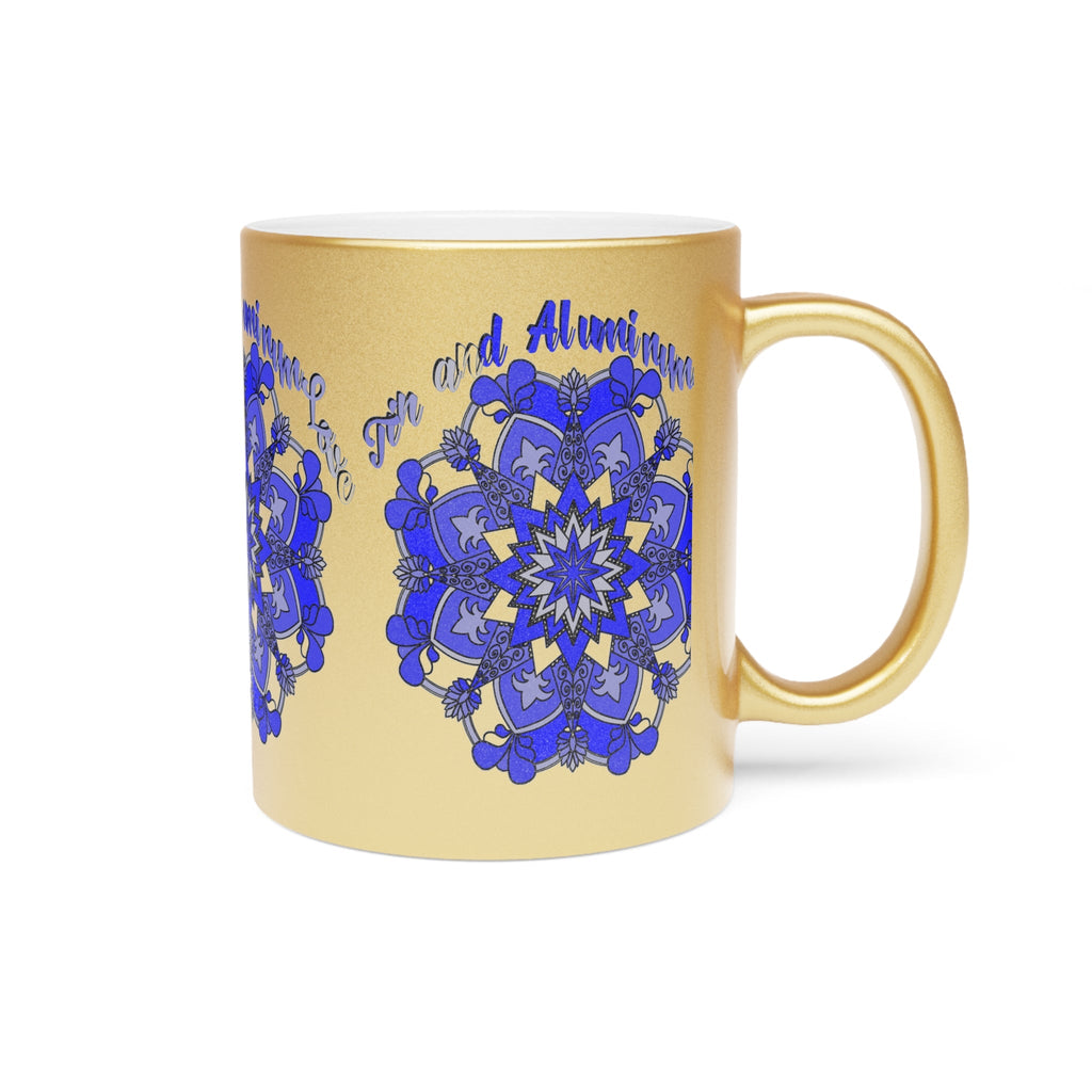 10th Anniversary Metallic Mug "Tin and Aluminum Love" - Hand Drawn Mandala Design in Gold & Silver | Perfect Tin/Aluminum Anniversary Gift - Blululi