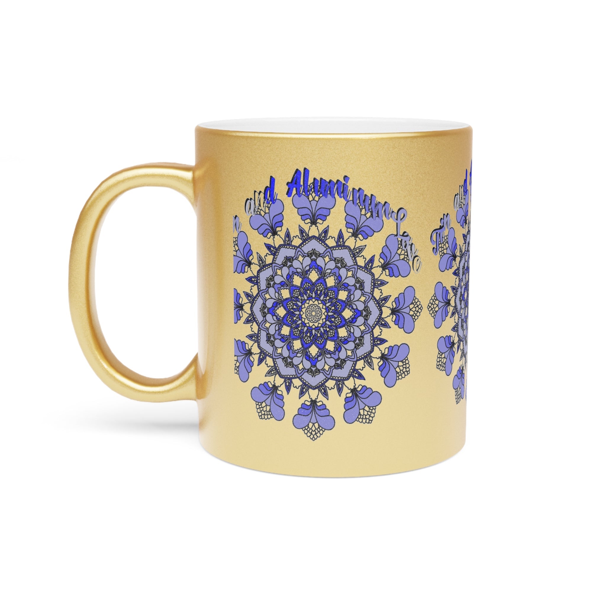 10th Anniversary Metallic Mug "Tin and Aluminum Love" - Hand Drawn Mandala Design in Gold & Silver | Perfect Tin/Aluminum Anniversary Gift - Blululi