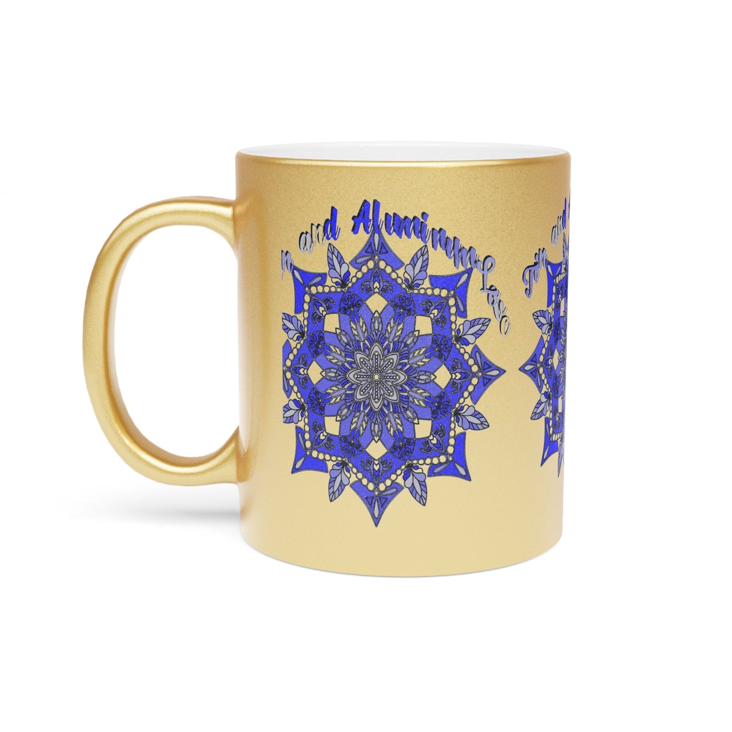 10th Anniversary Metallic Mug "Tin and Aluminum Love" - Hand Drawn Mandala Design in Gold & Silver | Perfect Tin/Aluminum Anniversary Gift - Blululi