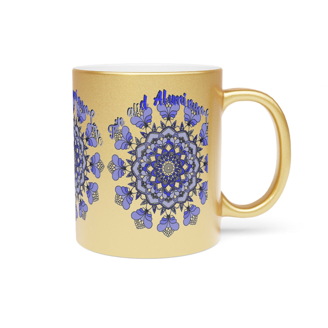 10th Anniversary Metallic Mug "Tin and Aluminum Love" - Hand Drawn Mandala Design in Gold & Silver | Perfect Tin/Aluminum Anniversary Gift - Blululi