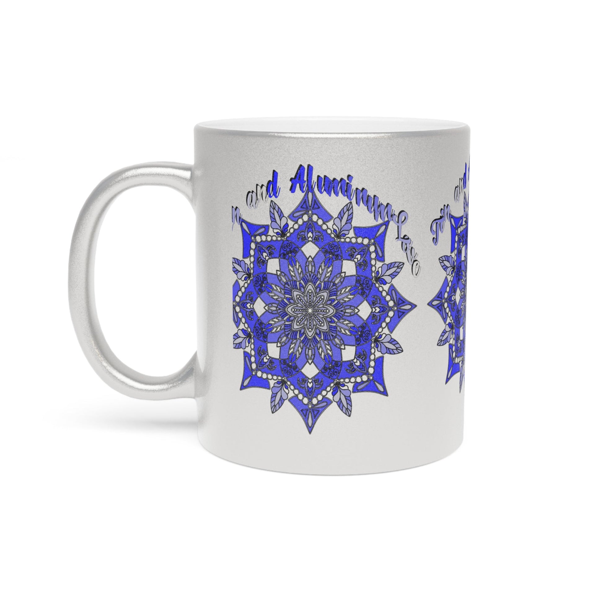 10th Anniversary Metallic Mug "Tin and Aluminum Love" - Hand Drawn Mandala Design in Gold & Silver | Perfect Tin/Aluminum Anniversary Gift - Blululi