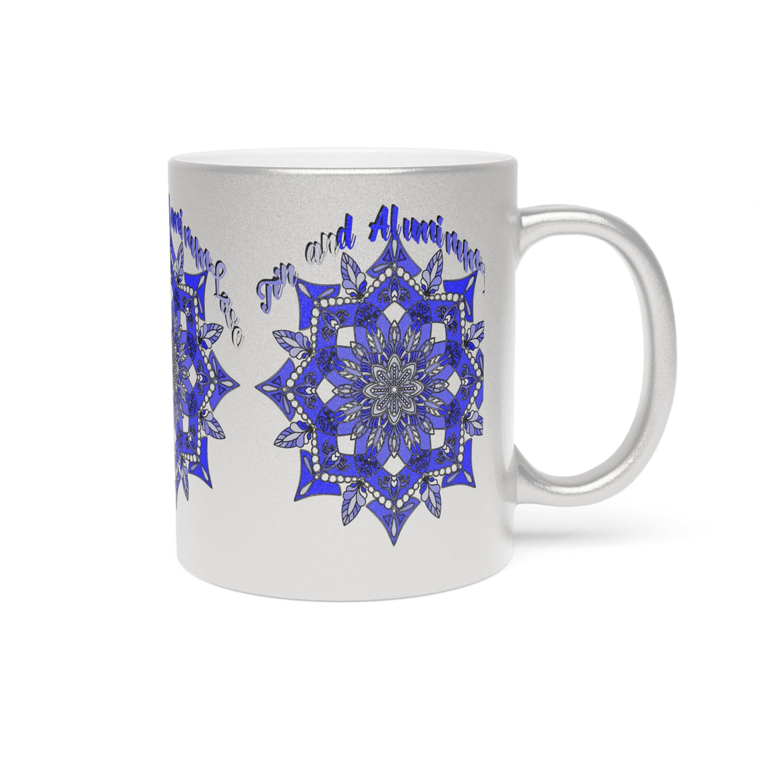 10th Anniversary Metallic Mug "Tin and Aluminum Love" - Hand Drawn Mandala Design in Gold & Silver | Perfect Tin/Aluminum Anniversary Gift - Blululi