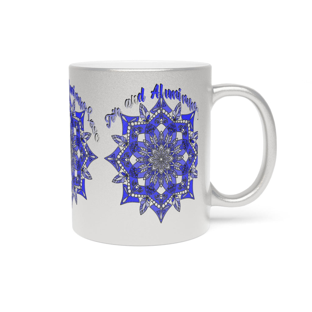 10th Anniversary Metallic Mug "Tin and Aluminum Love" - Hand Drawn Mandala Design in Gold & Silver | Perfect Tin/Aluminum Anniversary Gift - Blululi