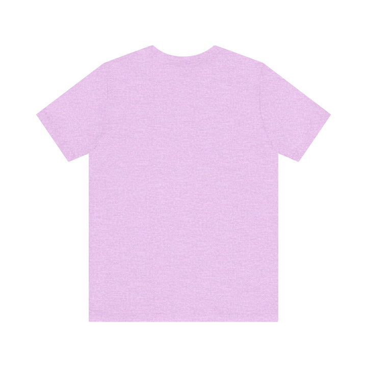 A vibrant purple t-shirt featuring a whimsical design of a mysterious cat