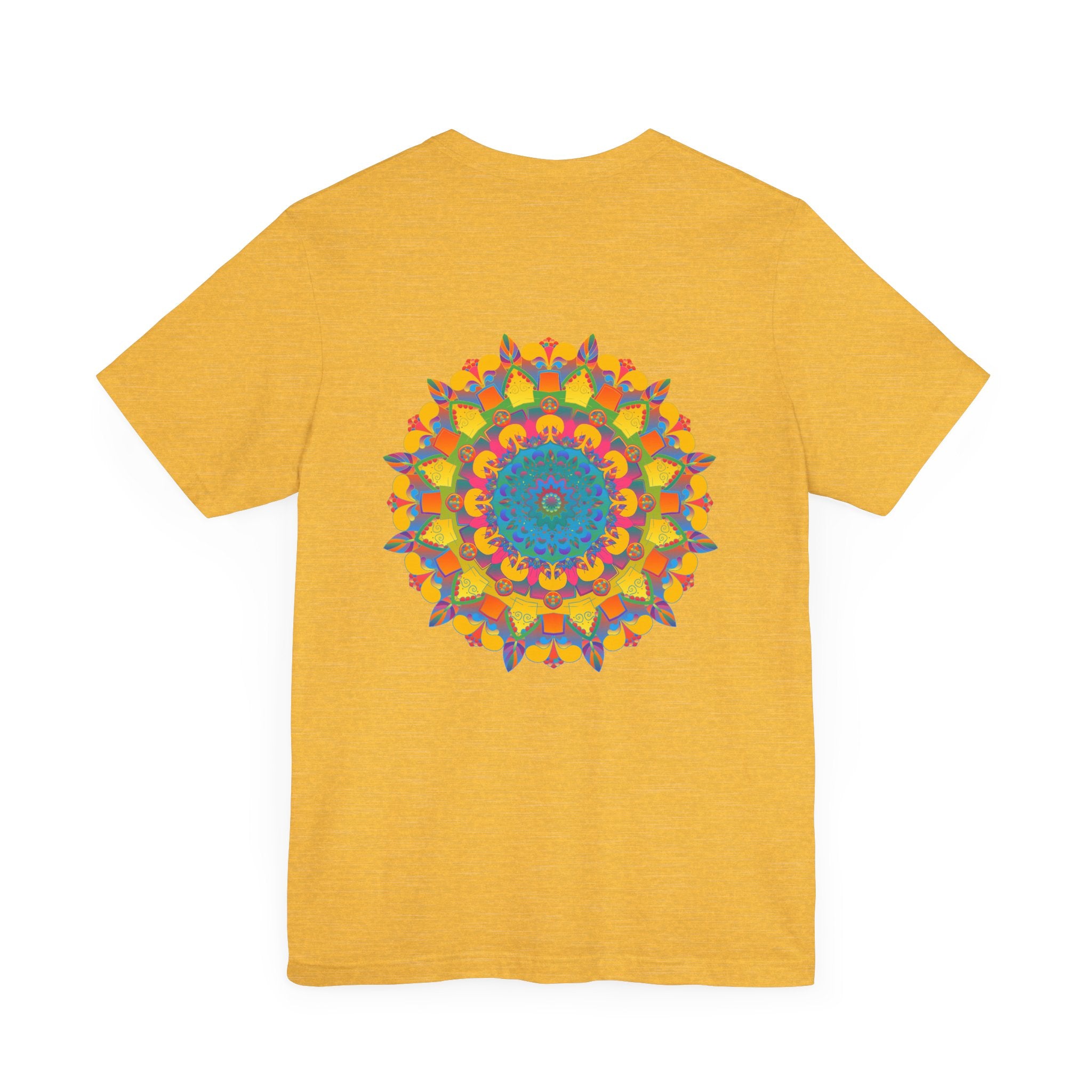 A stunning, colorful mandala design T-shirt that promotes peace and harmony