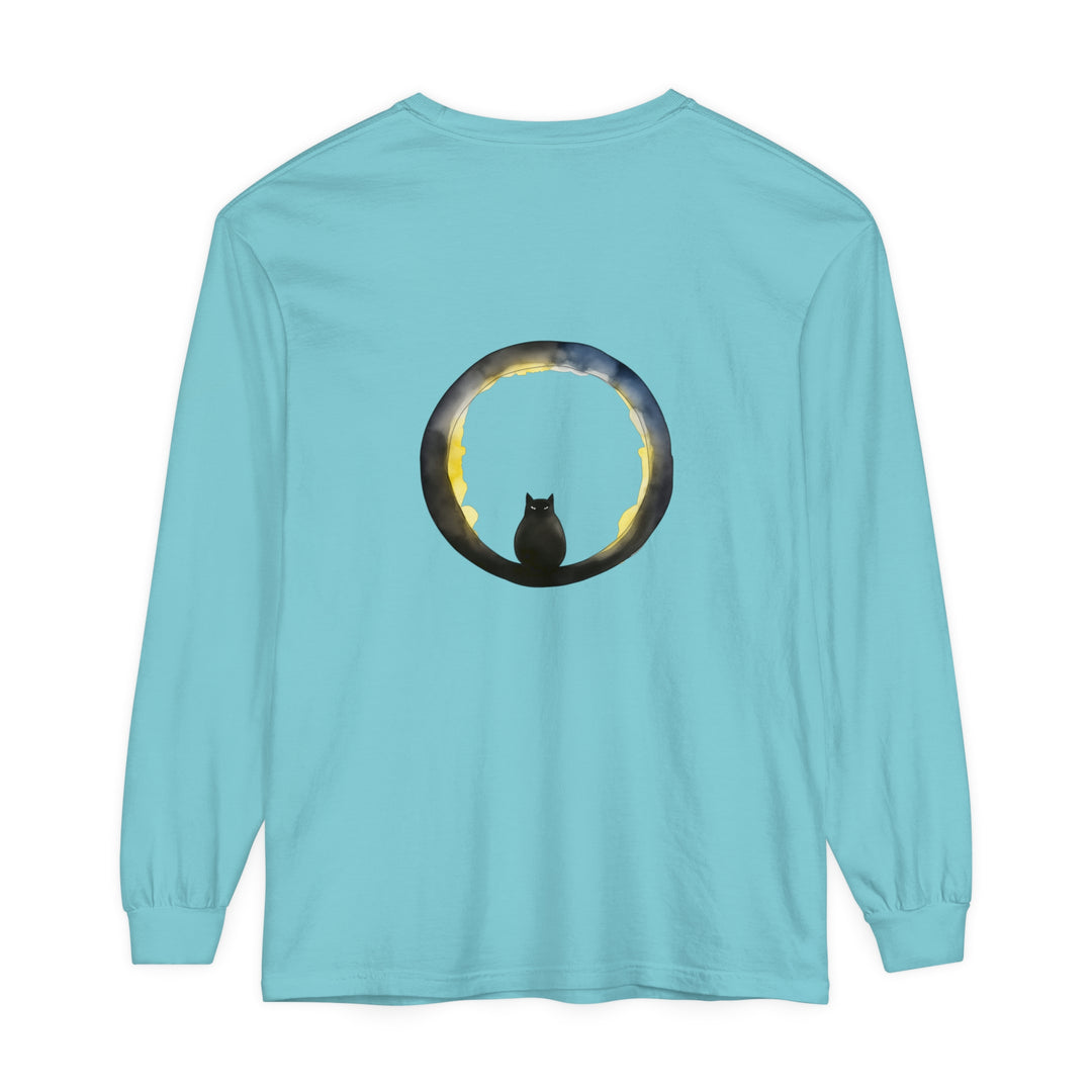 Black Cat Crescent Moon Halloween T-Shirt featuring a crescent moon and black cat design