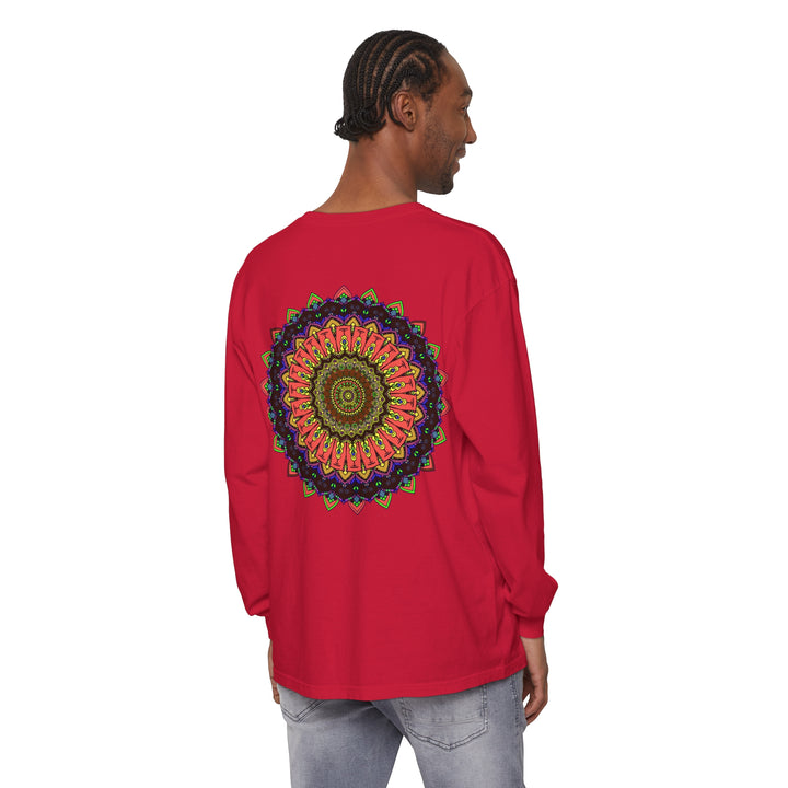 Intricate mandala long sleeve t-shirt with colorful design and detailed patterns