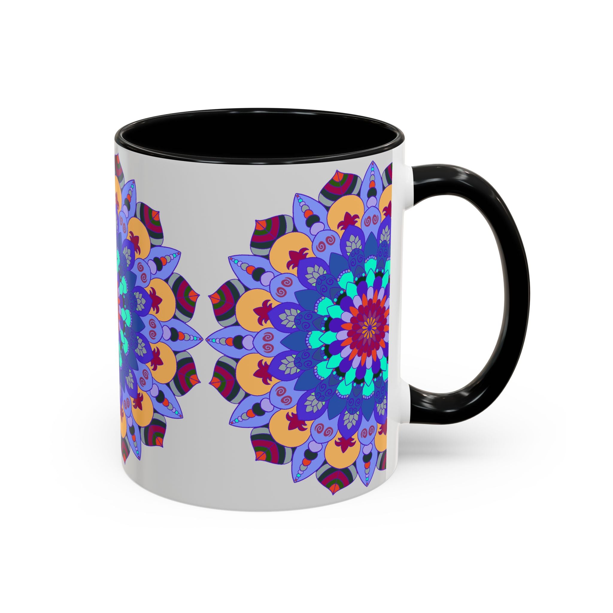 Colorful and symmetrical mandala art design on ceramic mug