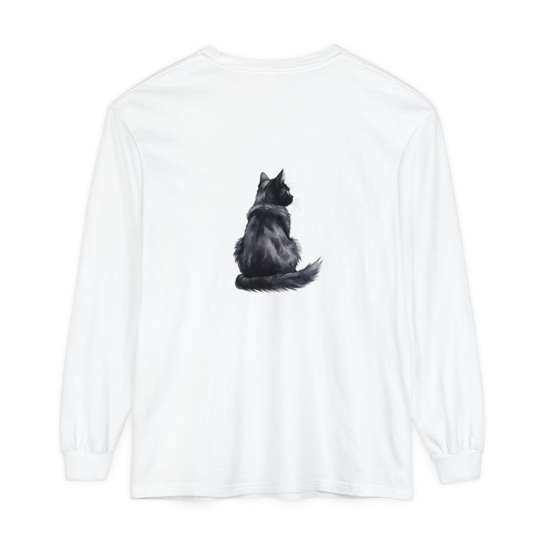 Black Cat Watercolor Long Sleeve T-Shirt with vibrant, artistic feline design