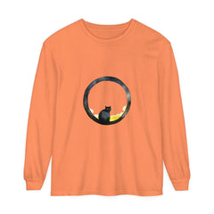 Black Cat Moon Glow Long Sleeve T-Shirt with a spooky, glowing moon and black cat design on a comfortable, soft fabric