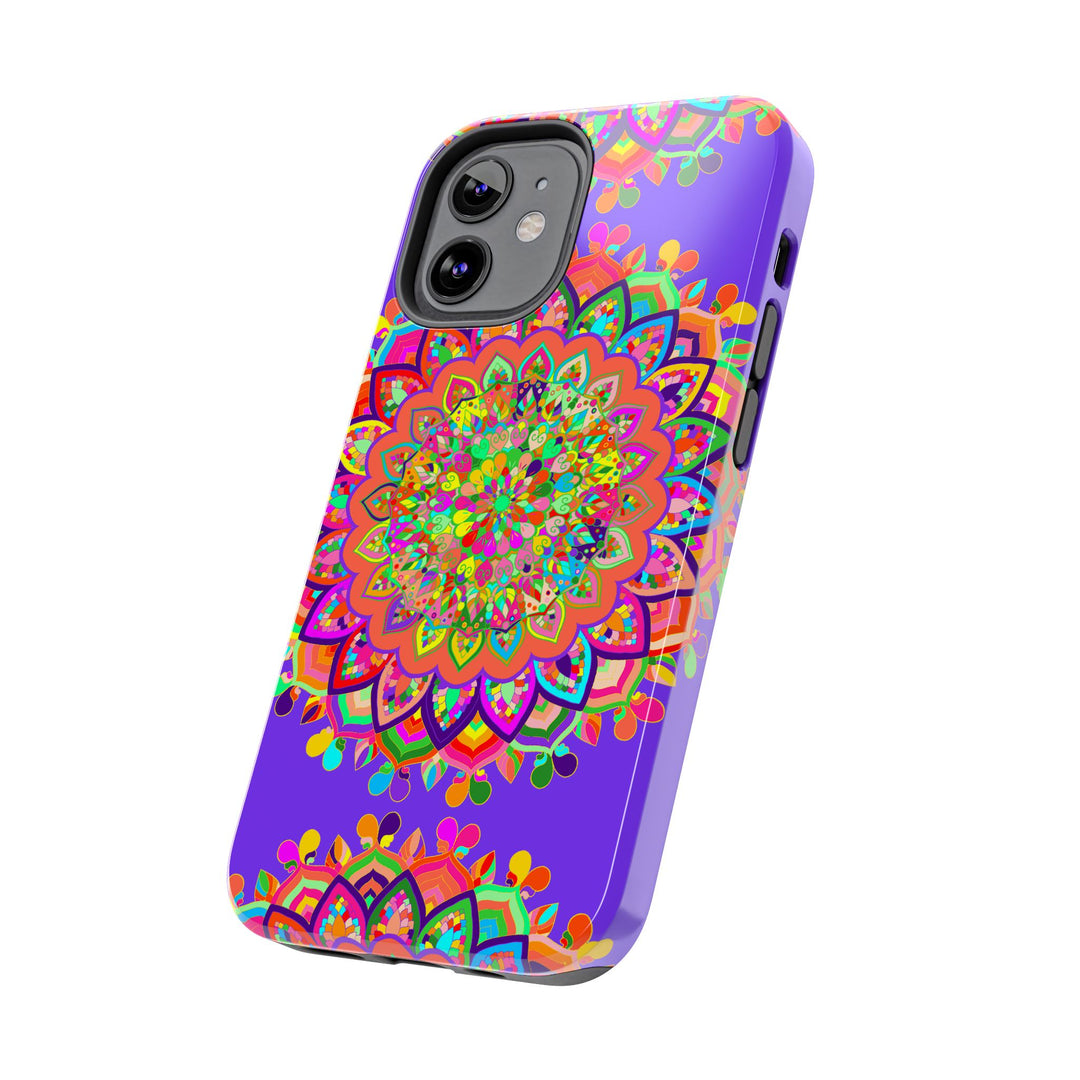 Phone case featuring a hand-drawn purple mandala art design for protection and style